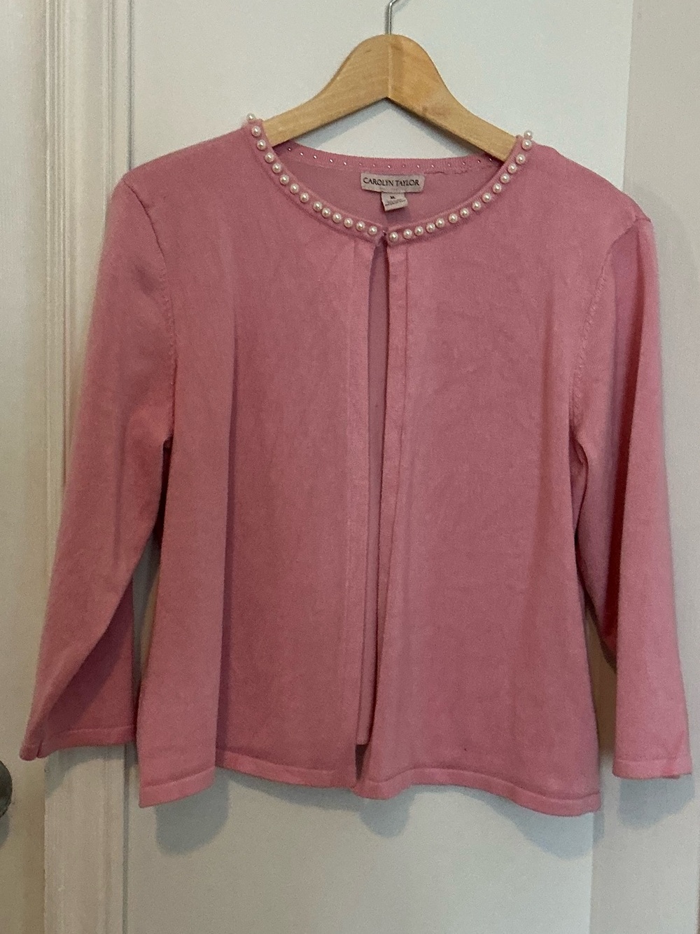 Vintage Pink Pearl-Trim Cardigan - Repaired
